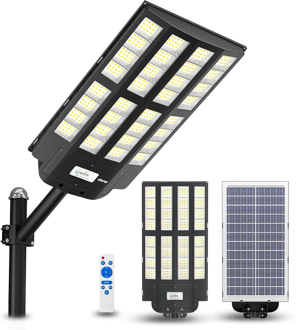 Ofuray Of-7200W Solar Street Lights Outdoor,550000Lm Solar Security Flood Lights Parking Lot Lights Dusk to Dawn, 3000K/4000K/6500K Dimmable Waterproof Led with Remote Control Motion for Street