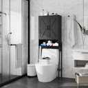 Over The Toilet Storage Cabinet with 2-Door Design Bathroom Organizers and Storage with Anti-Tip Device Over Toilet Organizer with Shelves for Bathroom,Restroom,Laundry Black, 23.46" X 9.96" X 67.28"