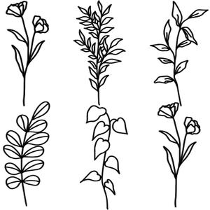 Moxweyeni 6 Pieces Metal Wall Art Minimalist Line Decor Flower Botanical Leaf Metal Art Modern Natural Wall Art Floral Line Decorations for Bedroom Living Room Bathroom Kitchen Outdoor(Black)