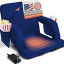 Heated Stadium Seats for Bleachers with Back Support – USB Battery Included - Upgraded 3 Levels of Heat - Foldable Chair - 4 Pockets, Cup Holder - for Camping, Games & Sports (Navy Blue), 16 inches x 14 inches x 14 inches