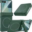 Maxdara for Z Flip 7 Magnetic Case, with Hidden Kickstand & Compatible with MagSafe & Hinge Protection & Built-in Screen Protector Phone Cover for Samsung Galaxy Z Flip 7, Green (Magnet)