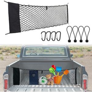 Kaskawise Truck Bed Cargo Net, Envelope Style Pickup Organizer with Storage Bag, Fits Chevy Silverado, GMC Sierra, Ford F-150, RAM, 51.1" x 17.7" Elastic Truck Netting for Groceries & Gear