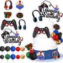 Video Game Cake Toppers Video Game Happy Birthday Controller Headset Cake Decoration Ball Cake Decoration for Game Theme Birthday Party Cake Decoration (Blue Colorful)