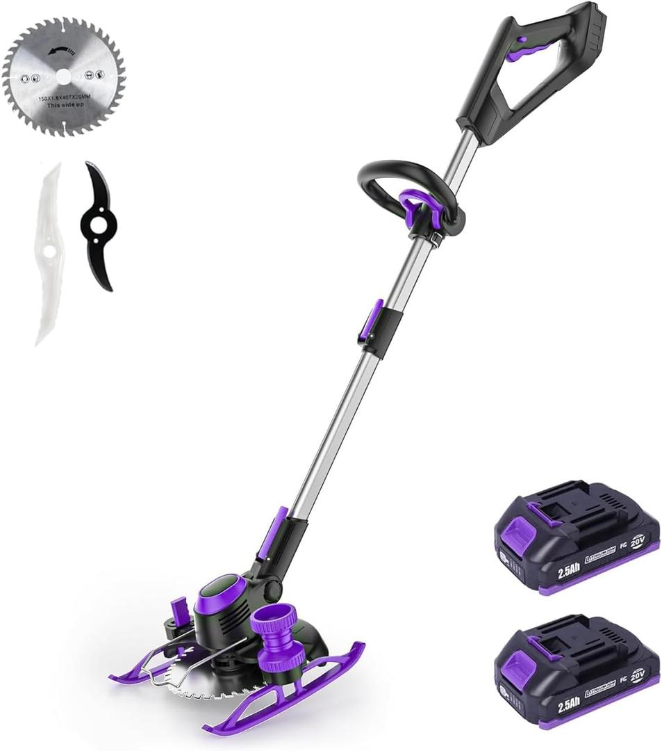 Weed Wacker Cordless, 5.2 lbs Lightweight, 3-in-1 Edger/Mower/Trimmer with Blade, 20V MAX* Battery Powered, 90 Min Runtime (with Two 2.5Ah Batteries)