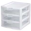 Sterilite 3 Drawer Mini Desktop Unit, Clear w/White Frame