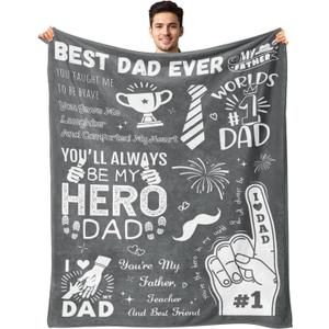 Birthday Gifts for Dad from Daughter & Son - Best Dad Ever Blanket - Christmas Fathers Day Valentines Day Birthday Gifts for Dads Who Have Everything - to My Hero Dad's Blanket 50"x60" Grey