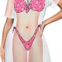 elescat Women's Beach Cover Up Bikini Printed Short Sleeve Tshirt Dress Baggy Cute Coverups (X-Large, Pink)