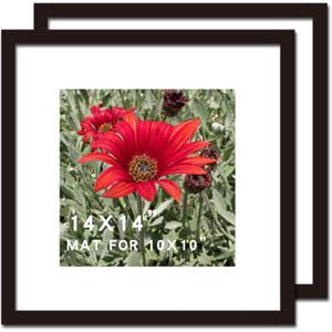 14x14 Picture Frame Black 2 Pack Solid Wood for Mat 10x10 Wall Mounting Square Poster Photo Frames