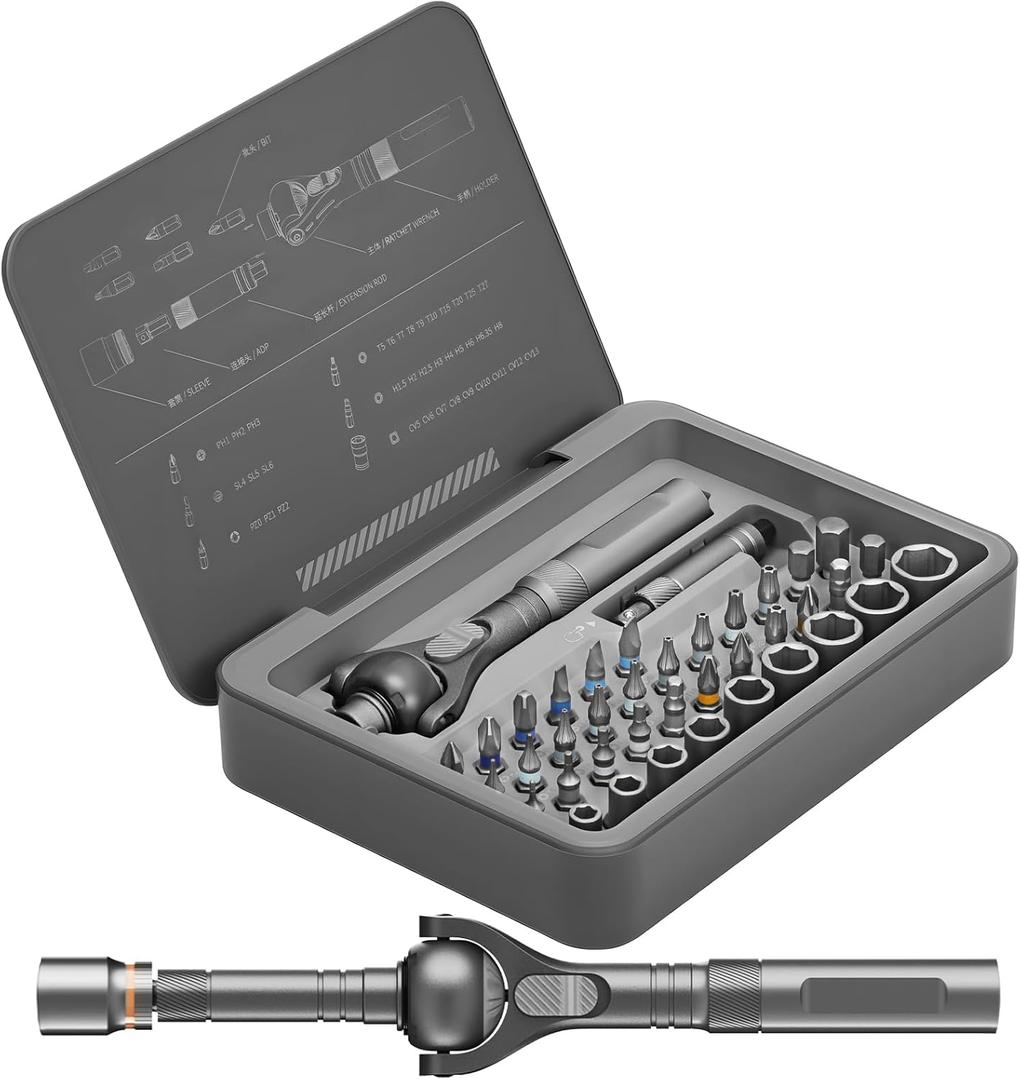 BoxedHome 40 in 1 Magnetic Ratchet Screwdriver Set, Multi Bit Screwdriver Kit with 180 Adjustable Handle, S2 Bits and CR-V Socket Sets, Portable Tools for Computer, Electronics, Bike and Home Repair