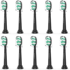 Toothbrush Replacement Brush Heads for Philips Sonicare C1 C2 ProtectiveClean 4100 5100 5300, Electric Sonic Tooth Refill Head Plaque Control, 10 Pack, Black