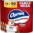 Charmin Ultra Strong Clean Touch 2-Ply Toilet Paper, 18 Family Mega Rolls = 90 Regular Rolls, White