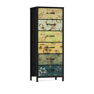 Furnulem Tall 6 Drawers Dresser, Vintage Storage Organizer Unit with Fabric Bins for Bedroom, Living Room, Closet, Nusery, Dorm, Entryway, Bedside Furniture, Sturdy Metal Frame, Wood Top
