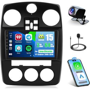 [2G+64G] for Chrysler PT Cruiser 2005-2010 Android Car Stereo with Wireless Carplay Android Auto, 9 Inch HD Touch Screen Radio with GPS WiFi Bluetooth FM/RDS EQ SWC