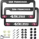 2 Pack Carbon Fiber License Plate Frames for 49ers, Black Aluminum Front & Rear Car Tag Holder Cover, Heavy Duty License Plate Bracket Car Accessories