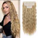 REECHO Clip in Hair Extensions, 5PCS Brown Hair Extensions 24" Thick Long Loose Waves hair extensions HE002 Invisible Lace Weft Natural Soft Hairpieces for Women  Dark Blonde with Highlights