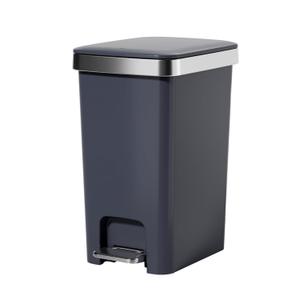 Rectangular Kitchen Step Trash Can with Soft-Close Lid, Gray Plastic Slim with Foot Pedal  Waste Baskets with Lids 4 Gallons, Step-On for Bathroom, Small Trash Can with Lids