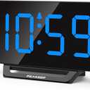 Peakeep Small Digital Alarm Clock for Bedrooms, Loud for Heavy Sleepers Adults, Dimmable Plug in Electric Large Numbers Clock Battery Backup, Slim Clock for Table Office Modern Living Room (BB) (Black With Blue)