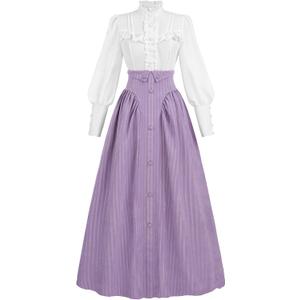 CR ROLECOS Edwardian Victorian Dress for Women 1800s Renaissance Ball Gown Costume with Pockets (Medium, Purple)