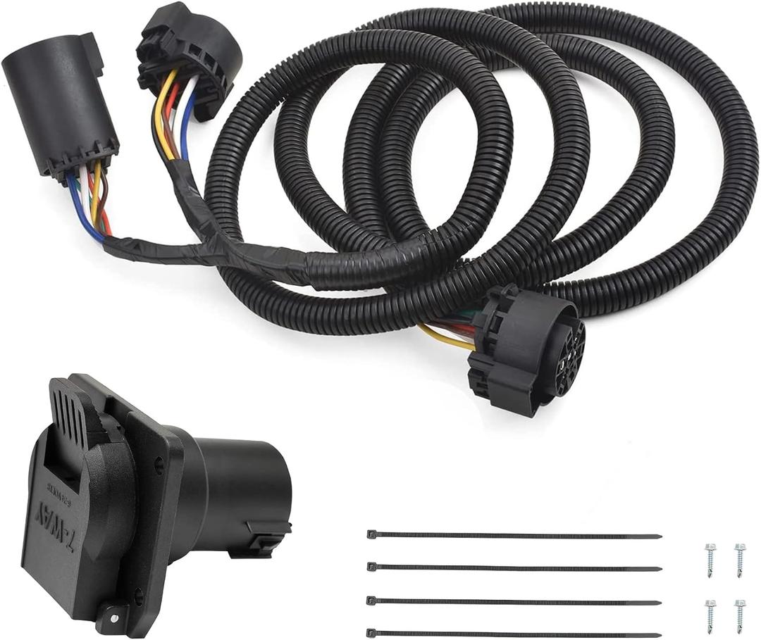 7-Foot 7-Pin Trailer Wiring Harness Kit, Compatible with 1997-2021 Ford F150,F250,F350,F450,F550, GMC, Chevy, Ram, Nissan, Toyota, Truck Bed Extension for 5th Wheel & Gooseneck Trailers