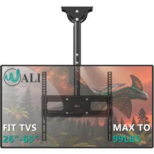 WALI Ceiling TV Mount for 26-65 inch, Full Motion Ceiling TV Bracket Fits Most LED, LCD, OLED 4K Flat Screen TVs, up to 99lbs, Mounting Holes 400x400mm (CM2665-P), Black
