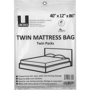 UBOXES Twin Size Mattress Covers, 40'' x 12'' x 86'', Clear, 2 Pack, for Protecting, Storing & Moving Your Mattress
