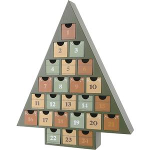 JOEJET Wooden Advent Calendar 2025, 24 Days Countdown to Christmas Calendar with Storage Drawers, DIY Tree Shape Refillable Wooden Advent Xmas Countdown Calendar