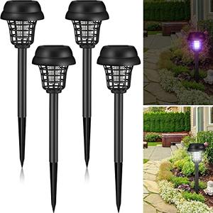 Qualirey 2 Pcs Solar Bug Zapper Waterproof Outdoor Mosquito Zapper Killer and Lighting Repellent Lamp for Indoor Outdoor Use Garden Patio, Purple and White Light(Plastic,Retro Black)