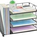 OPNCIE Desk Organizers and Accessories, 4-Tier Paper Letter Tray File Organizer, Office Desk Accessories, Desktop Organizer for Office Supplies, Black (15" x 8.8" x 9.4")