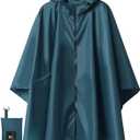 SaphiRose Unisex Rain Poncho Raincoat Hooded for Adults Women with Pockets (One Size, Deep Blue)