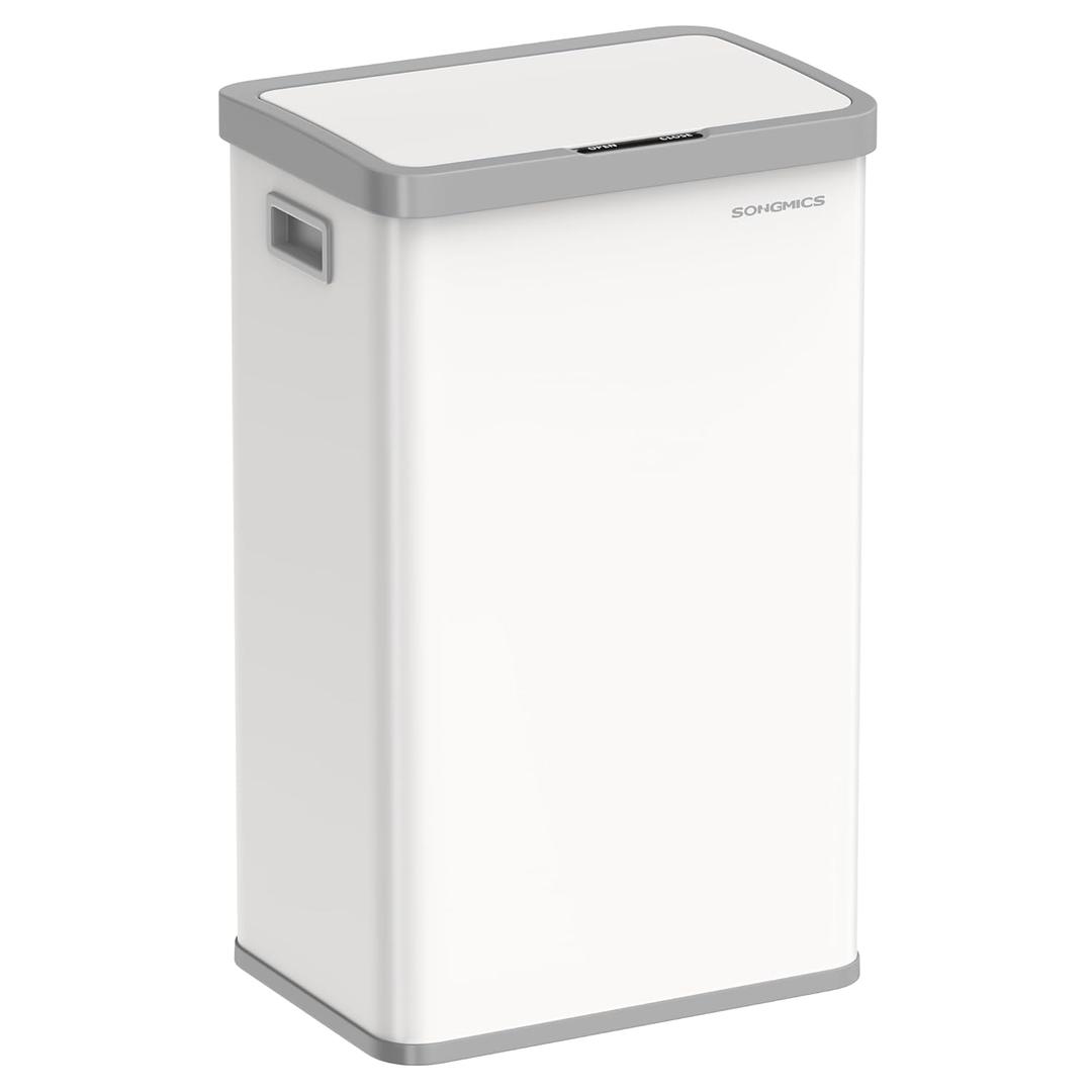 SONGMICS Motion Sensor Trash Can, 18-Gallon (68L) Automatic Kitchen Garbage Can with Stay-Open Lid, Soft Close, Stainless Steel, 15 Trash Bags Included, Cloud White ULTB630W68