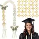 Class of 2026 Graduation Leis with Pearl Bows, 108 Patches Letters and Pearl 2026 Numbers DIY Graduation Ribbon Lei Double Braided Necklace for Senior Night College Grad Party Supply(White)