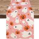 AnyDesign Pink Halloween Table Runner Cute Ghost Table Cover Spooky Halloween Kitchen Dining Table Decoration for Indoor Outdoor Home Party Supplies, 13 x 72 Inch