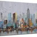 Enartly Abstract Cityscape Canvas Wall Art New York City Painting Modern Skyline Colorful NYC Grey Blue Picture, Large Size Framed for Bedroom Living Room Bathroom Home Office Wall Decor 40"x20"