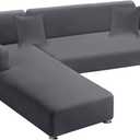 LA MEACK Sectional Couch Covers 2-Piece Softness L Shaped Sofa Cover Super Stretch L-Type Couch Slipcover with 2Pcs Pillowcases Sofa Slipcover 3 Seater + 3 Seater Furniture Protector (Light Grey)