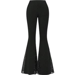 Verdusa Women's Goth 70s Bell Bottoms Pants Y2K Flare Pants Disco Outfit Party Clubwear (Black)