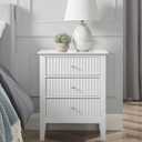 OCANDO White Bed Side Table with 3 Drawers 19" W, Bedroom Nightstand 24" H, Vintage Modern Night Stand, Living Room Fluted End Bedside Tables