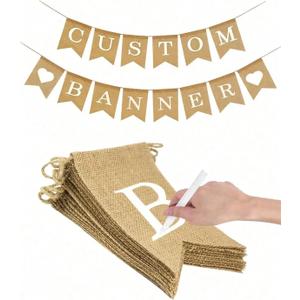 10Pack Burlap Banner, DIY Custom Banners, Party Decor for Birthday, Wedding, Baby Shower and Graduation