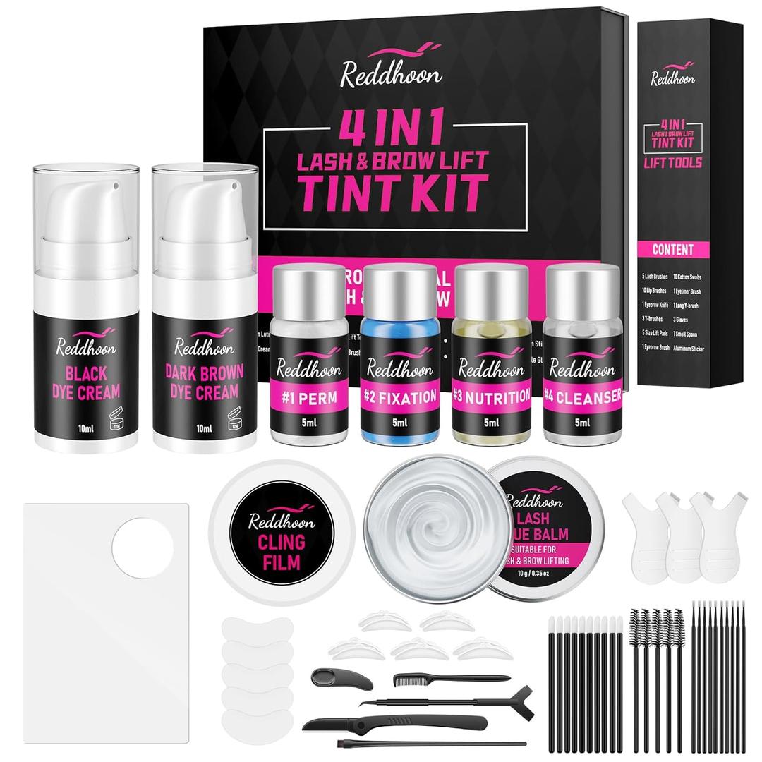 Upgraded Lash Lift & Brow Lamination 6 IN 1, Instant Eyebrow Lamination Kit for Trendy Fuller, Quick Curling Perming & Voluminous Lashes with All Tools, Eyelash Perm Kit for Salon & Home Use (black+dark brown)