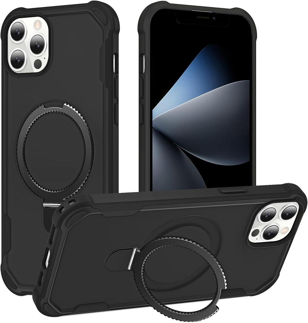 Compatible with iPhone 12 Case & iPhone 12 Pro Case with Invisible Magnetic Ring Stand [Compatible with Magnetic] [Military Drop Protection] Shockproof Hard Back Soft Edge 6.1 Inch, Black