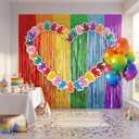 Haull 8 Pcs Rainbow Birthday Party Decorations, 3.3 x 6.6 ft Rainbow Foil Fringe Backdrop with Colorful Hands Hanging Banner Photo Booth Prop for Birthday Wedding Party Decorations