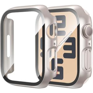2 Pack Case for Apple Watch SE 3rd 2nd Gen Series 6/5/4/SE 40mm with Tempered Glass Screen Protector, Ultra-Thin Scratch Resistant Full Protective Bumper Cover for iWatch 40mm, Starlight