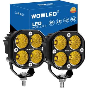 2PCS 3Inch 80W Amber LED Cube Lights, 12V FloodLight Yellow Fog Light Backup Lamp for Truck ATV UTV SUV Tractor Car 4x4 Exterior Light