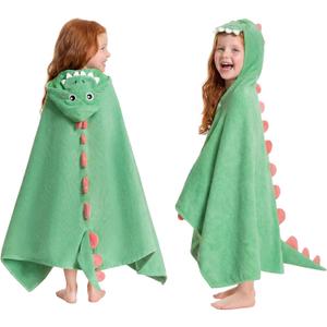 OLAOLA Dinosaur Hooded Towel for Kids 3-12 Years, 28" x 53" Soft Thick Microfiber Ultra Absorbent Bath Towel Wrap, Beach Pool Swim Poncho for Boys Girls Toddler