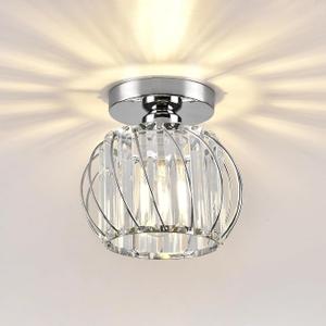 Crystal Semi Flush Mount Ceiling Light, Silver Crystal Chandelier for Kitchen, Hallway, Dining Rooms, Living Rooms, Bar, Farmhouse, 7.4 x 7.4 x 4.7 inches