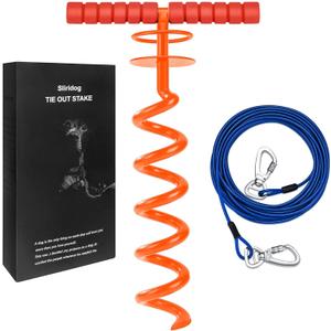 Heavy Duty 30FT Dog Tie Out Cable and Stake for Large Dogs, Dog Tie Out Stake and Cable Anchor for Dogs Up to 200 lbs,for Yard, Beach, Outdoor(Orange)
