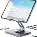 BYEASY iPad Stand, Laptop Docking Station, 8 in 1 iPad USB C Hub, Type-C Tablet Stand with HDMI, 3.5mm Jack, LAN, 100W PD Charging, 2*USB 3.0, SD/TF Card Reader, for iPad Pro, MacBook Pro. (Large)