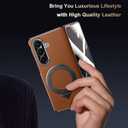 [One-Piece 3-in-1 Case for Samsung Galaxy Z Fold 7: Compatible with MagSafe, Built-in Hinge & Screen Protector, 360 Magnetic Ring Stand, Full-Body Protection Genuine Leather Cover, Brown