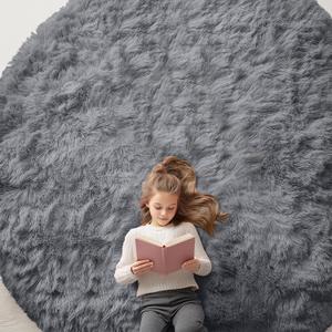 OLANLY Grey Round Rugs for Bedroom - Machine Washable, 9x9 Feet Circle Area Rugs for Living Room, Soft and Fluffy Shaggy Carpet for Teen Girls and Boys, Nursery Rooms, Dorms, Home Decor Aesthetic