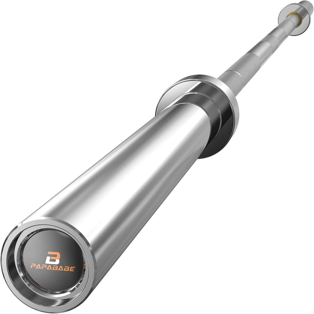 PAPABABE Barbell, 7ft Olympic Barbell 45lb Solid Chrome, 2-Inch Sleeves with Hybrid Needle Bearings & Bushings, 1000lbs Capacity Home Gym Bar for Stable Training (Silver)