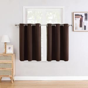 ChrisDowa Small Window Curtains for Kitchen and Bedroom - Grommet Short Thermal Insulated Room Darkening Curtains (2 Panels, Brown, 34 x 36 Inch)